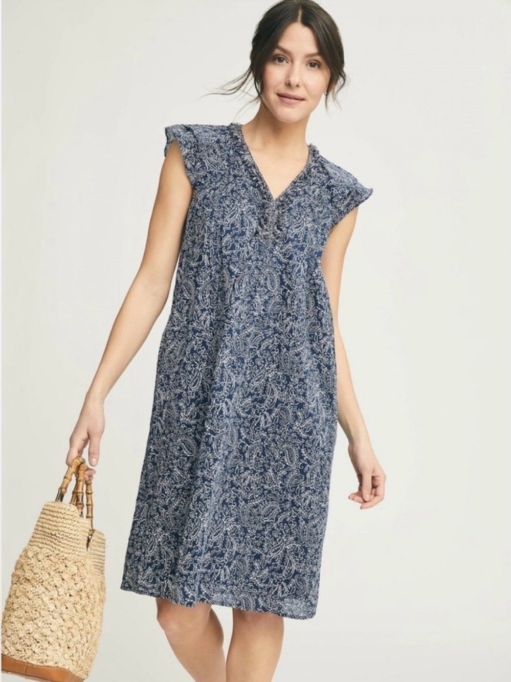 J. Mclaughlin Ottilie Cap Sleeve Paisley Ruffle Dress - Picture 3 of 14